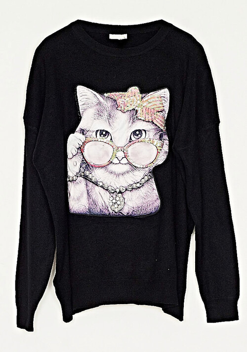 pullover-lovely-cat-loose-fit-me-strass-and-perles-mayro-cuca.gr